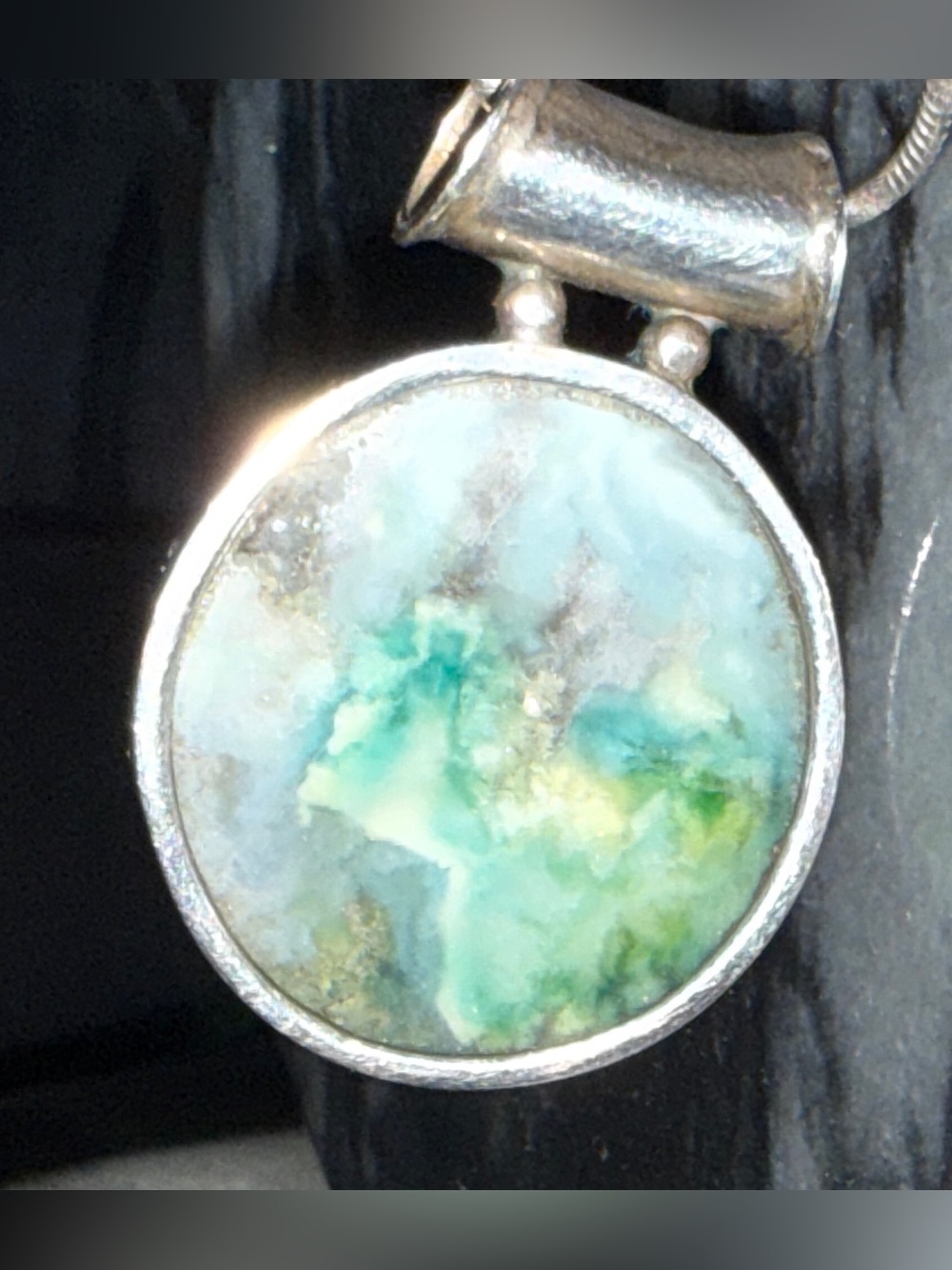 Sterling Silver Chain w/ Moss Agate Quartz and Druzy Pocket Pendant